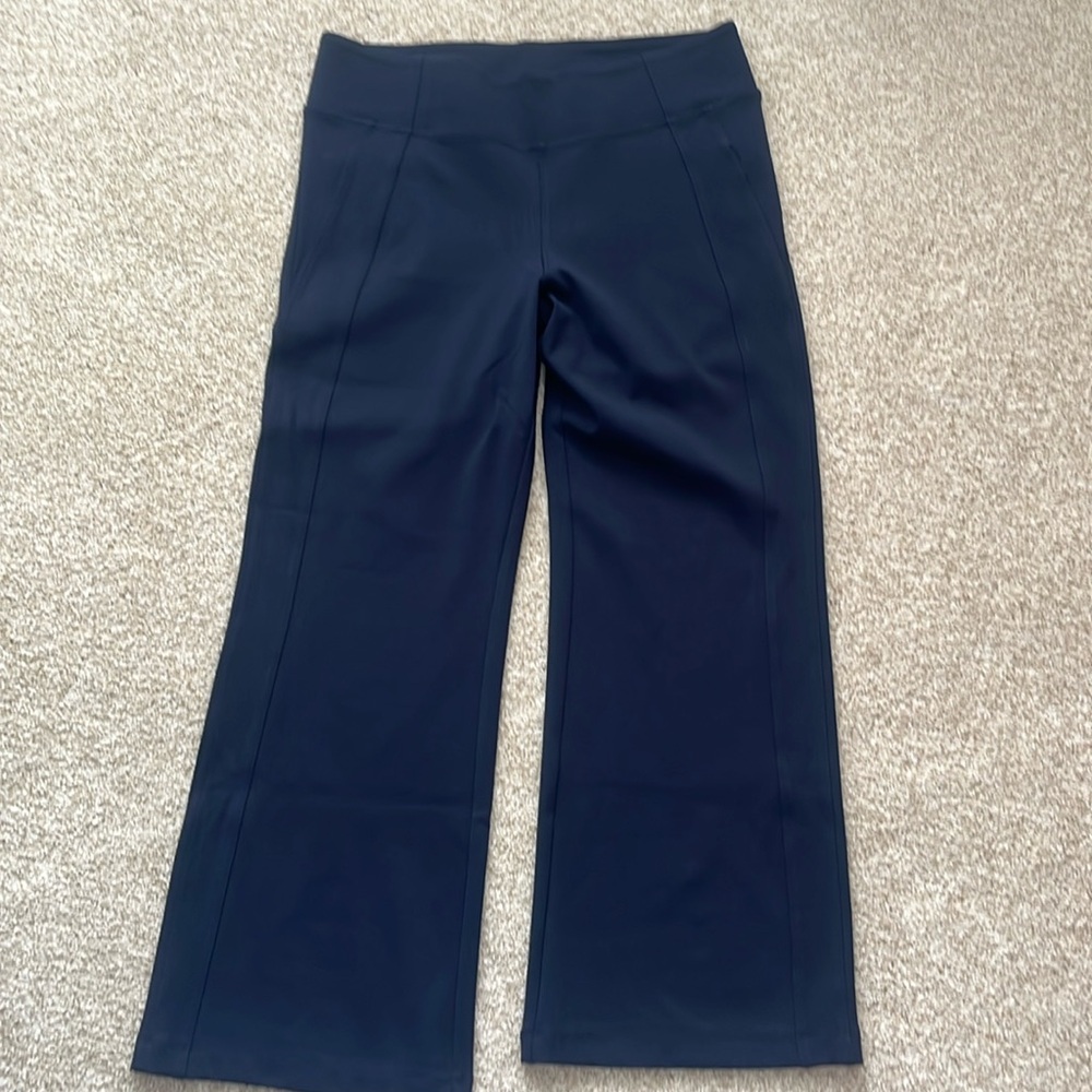 Athleta wide leg yoga pants , size large petite, navy blue